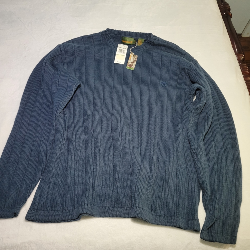 Timberland Men's Blue Ribbed Crewneck Sweater